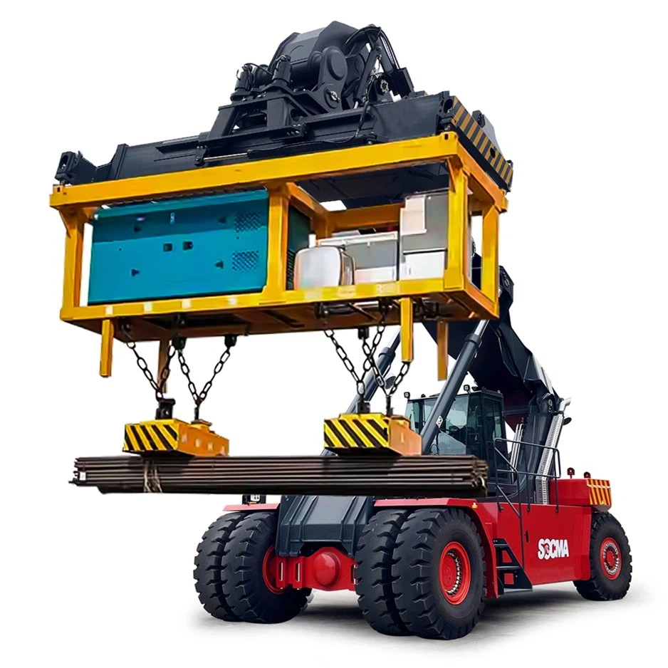 Efficient Reach Stacker With Electromagnets For Steel Bar Lifting And Heavy-Duty Material Handling